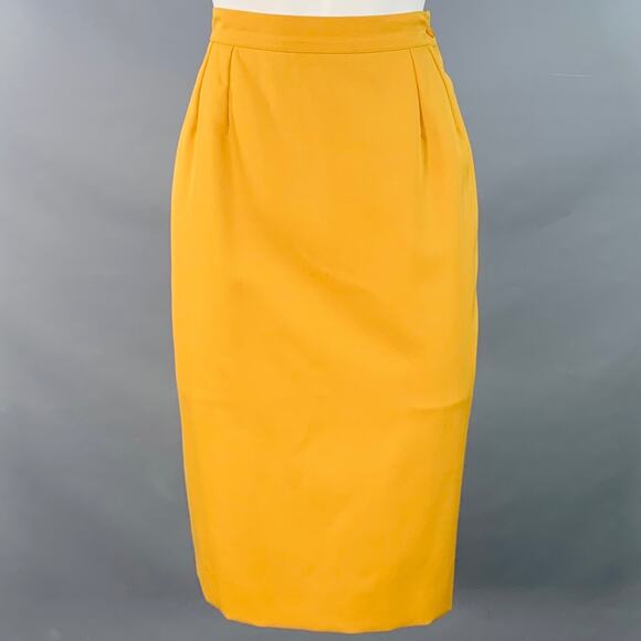 YVES SAINT LAURENT Size 6 Mustard Yellow Wool Twill Pencil Skirt - Picture 1 of 5